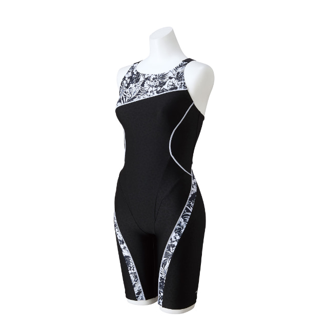 미즈노 여자 수영복 올인원 반전신 5부 블랙X블랙 [N2JGA807_90] 여성 실내 강습용 아쿠아 피트니스용